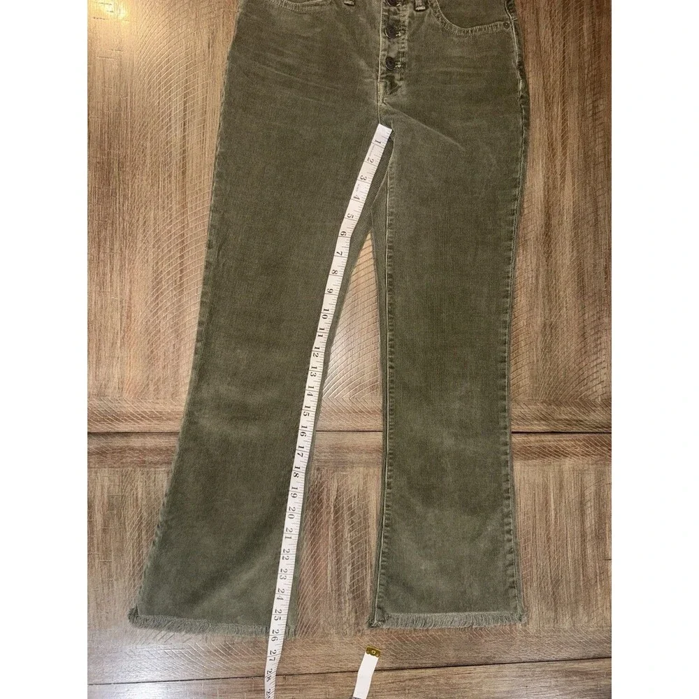 Madewell Cali Demi-Boot Button Fly Raw Hem Capers Green Corduroy Pants Size 24